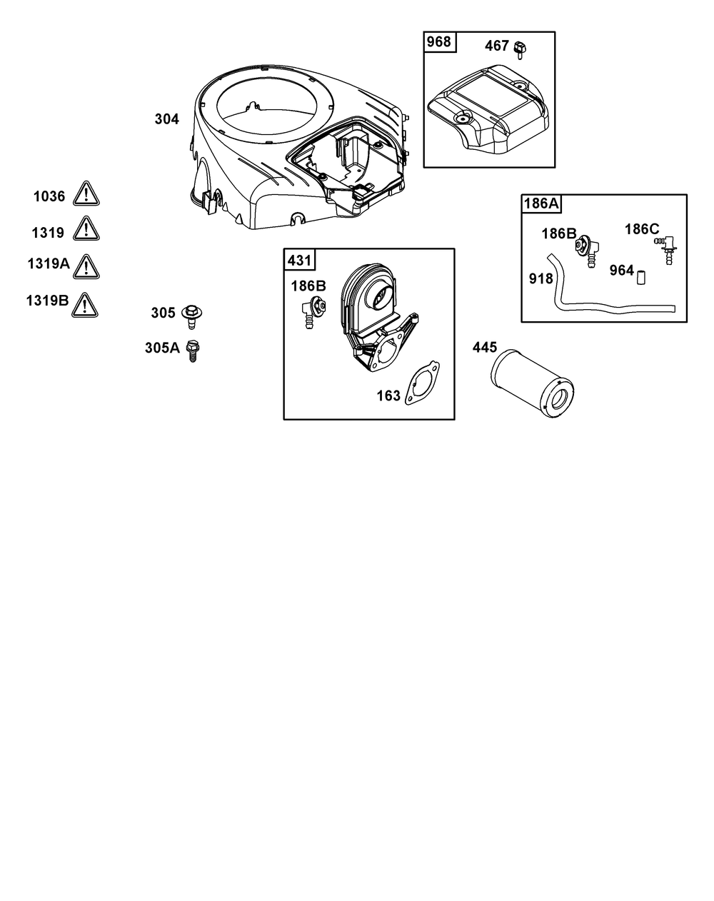Blower Housing And Air Cleaner Group Diagram and Parts List for 40N777-0036-B5 400000 - 699999 Briggs and Stratton Engine